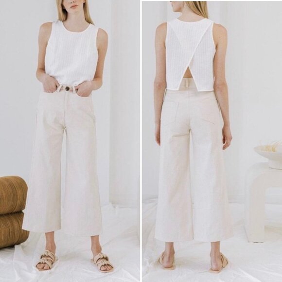 NWT Laude The Label High Rise wide leg Pant Bone Size 0 Madewell Tribe Alive - Picture 2 of 12